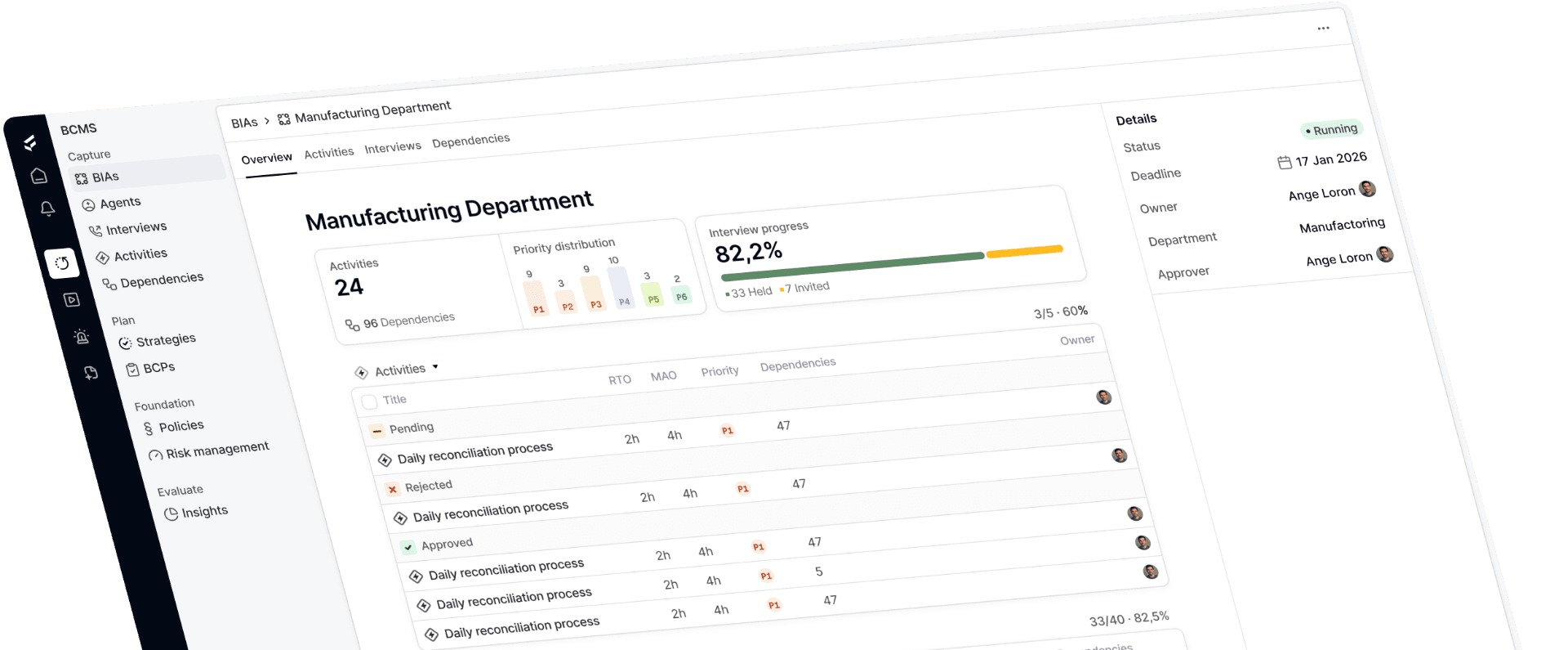 Business Continuity Platform Interface