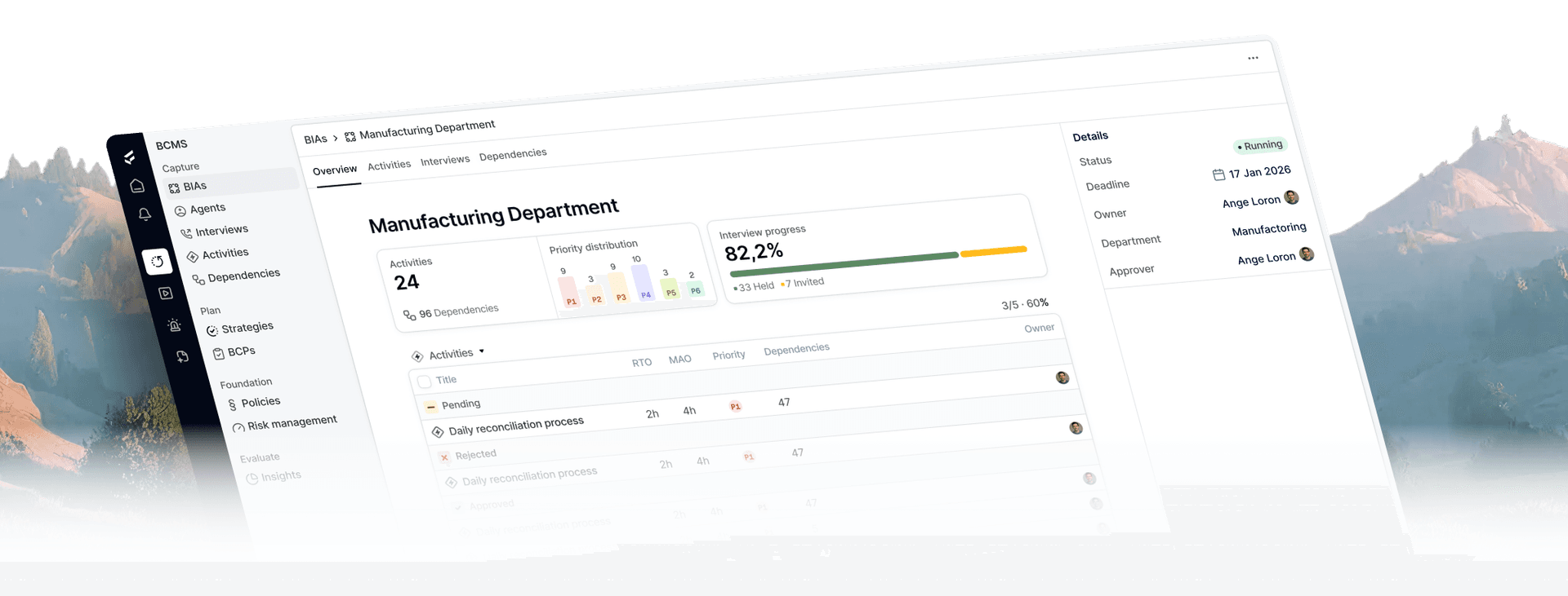 Business Continuity platform screenshot