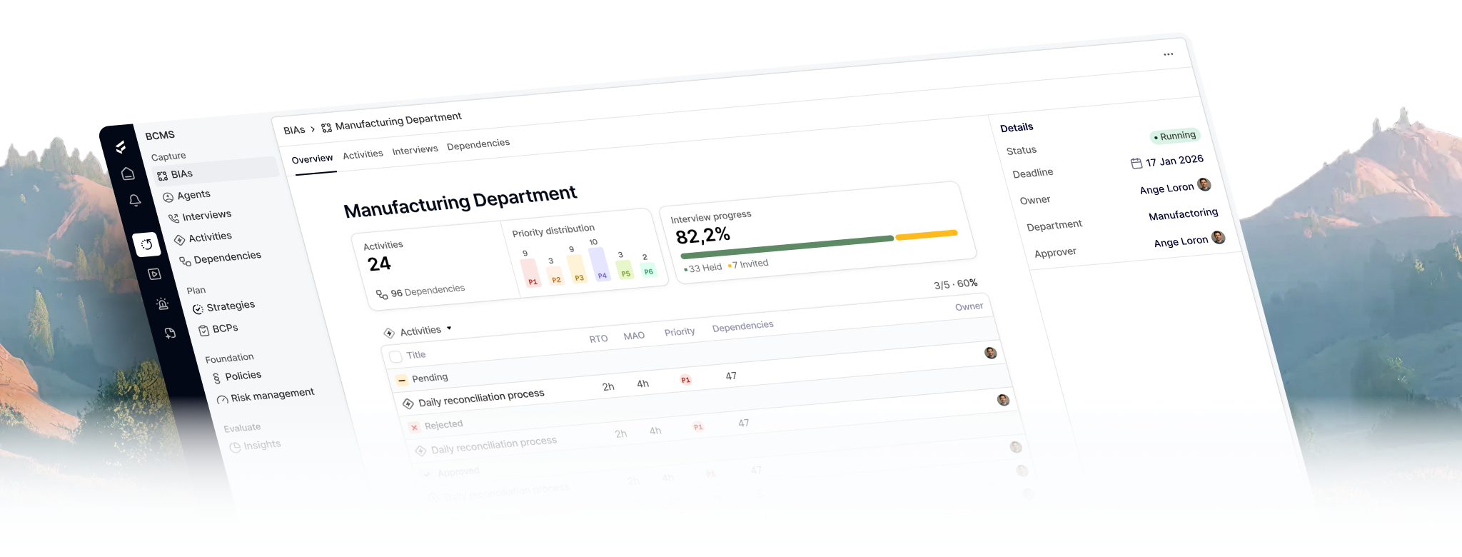 Business Continuity platform screenshot